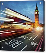 Light Trails On Westminster Bridge With Acrylic Print