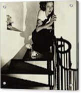 Loretta Young Sitting On A Staircase Acrylic Print