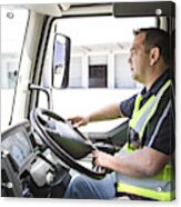 Lorry Driver Leaving A Warehouse Acrylic Print