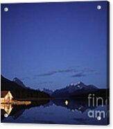 Maligne Lake Boathouse At Night Acrylic Print