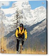 Man Mountain Biking In British Columbia , Canada Acrylic Print
