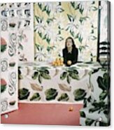 Marion Dorn Surrounded By Assorted Textile Acrylic Print