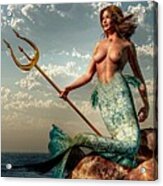 Mermaid With Golden Trident Acrylic Print