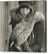 Model Halles Stiles Wearing A Rabbit Fur Hat Acrylic Print