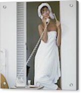 Model Standing In A Bath Towel While Preparing Acrylic Print