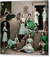 Models In Various Green Dresses Acrylic Print