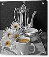 Morning Coffee With White Chrysanthemum Still Life Art Poster Acrylic Print