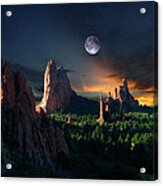 Morning Light At The Garden Of The Gods With Moon Acrylic Print