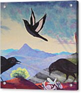 Mountain Bird Souvenirs White Winged Crow Square Top And Pagosa Peak Acrylic Print