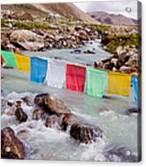 Mountain River And Buddhist Flags Lungta Acrylic Print