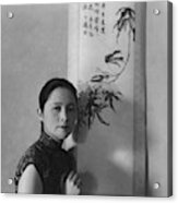 Mrs. Wu Kuo-cheng Posing By Calligraphy Art Acrylic Print