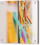 Multicolored Sticky Notes On Whiteboard Acrylic Print