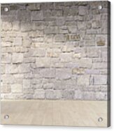 Natural Stone Wall And Wooden Floor, 3d Rendering Acrylic Print