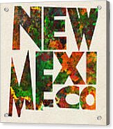 New Mexico Typographic Watercolor Map Acrylic Print