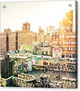 New York City - Graffiti Rooftops Of Chinatown At Sunset Acrylic Print