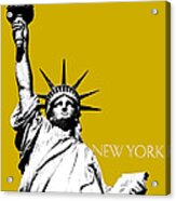New York Skyline Statue Of Liberty - Gold Acrylic Print