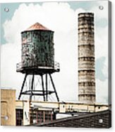 Water Tower And Smokestack In Brooklyn New York - New York Water Tower 12 Acrylic Print
