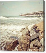 Newport Pier Rocks Retro Photo Acrylic Print