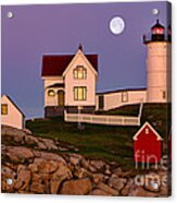 Nubble Lighthouse And Moon Acrylic Print