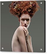 Nude Woman With Dried Flowers In Hair Acrylic Print