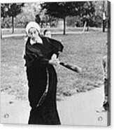 Nun Swinging A Baseball Bat Acrylic Print