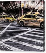 Nyc Yellow Cab On 5th Street - White Acrylic Print