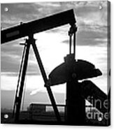 Oil Well Pump Jack Black And White Acrylic Print