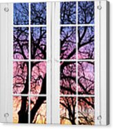 Old 16 Pane White Window Colorful Sunset Tree View Acrylic Print