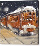 Old Boston Trolley In The Snow Acrylic Print