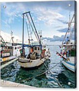 Old Fishing Boats In Evening Harbor Acrylic Print