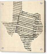 Old Sheet Music Map Of Texas Acrylic Print