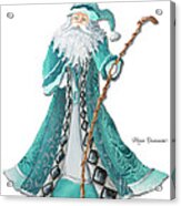Old World Style Turquoise Aqua Teal Santa Claus Christmas Art By Megan Duncanson Acrylic Print