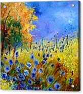 Orange Tree And Blue Cornflowers Acrylic Print