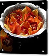 Orchids In A Silver Bowl Ii Still Life Flower Art Poster Acrylic Print