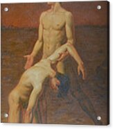 Original Classic Oil Painting Body Art - Two Male Nude-  034 Acrylic Print