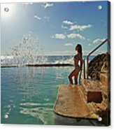 Pacific Islander Woman Relaxing In Pool Acrylic Print