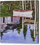 Small Boat And Water Reflections In Maine Acrylic Print