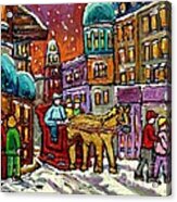 Paintings Of Old Quebec Magical Vieux Port Montreal City Scenes Caleche In Winter Carole Spandau Acrylic Print