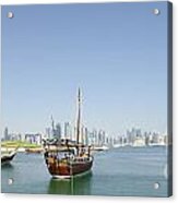 Panoramic Dhows And Qatar Skyline Acrylic Print