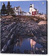 Pemaquid Point Lighthouse Tide Pool Reflection On Maine Coast Acrylic Print