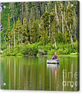 Perfect Sunday - Two People Fishing On A Lake In Mammoth California. Acrylic Print
