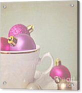 Pink And Gold Christmas Baubles In China Cup. Acrylic Print