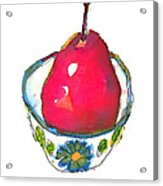 Pink Pear In Floral Bowl Acrylic Print