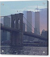 Pointillistic Brooklyn Bridge Lower Manhattan Acrylic Print