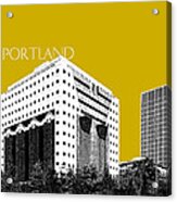 Portland Skyline Ficha Building - Gold Acrylic Print