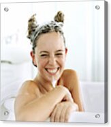 Portrait Of A Comical Young Woman In A Bathtub Acrylic Print