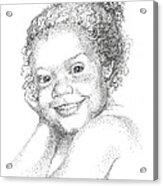 Portrait Of Girl. Commission. Stippling In Black Ink Acrylic Print