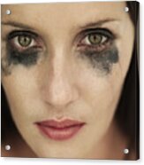 Portrait Of Woman With Running Eye Mascara Acrylic Print