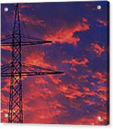Power Lines At Sunset Germany Acrylic Print