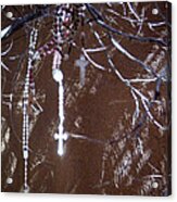 Prayer Crucifixes Hanging From Tree 7 Acrylic Print